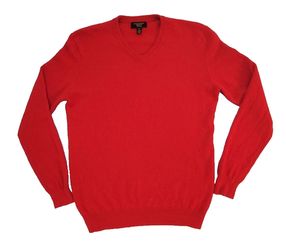 Club Room Luxury 100% Cashmere Sweater Mens Size Medium Red V-Neck Classic